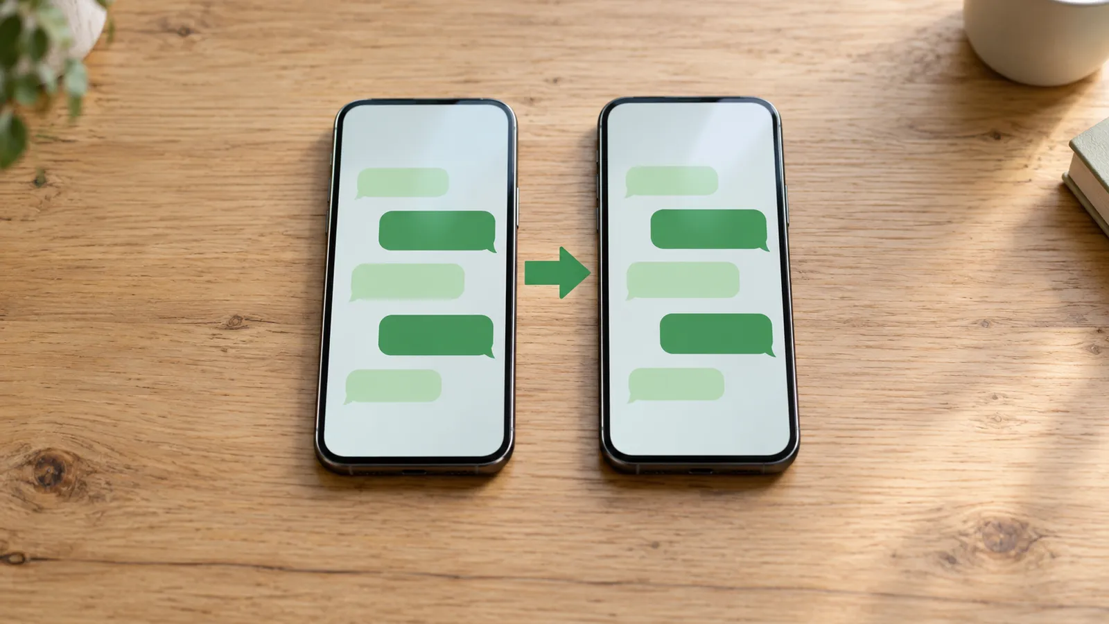 Dos celulares uno al lado del otro pasando los chats de WhatsApp